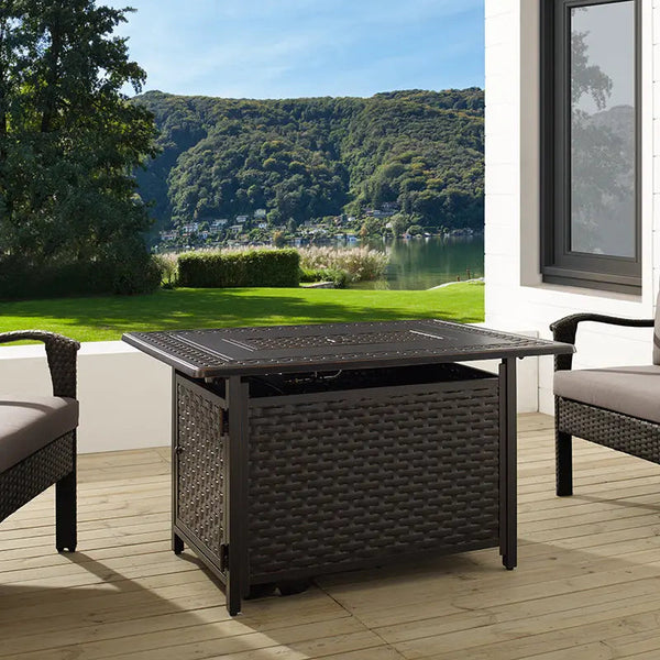 Albany 44' Rectangular Woven Aluminum Convertible Gas Fire Pit Table - detail view