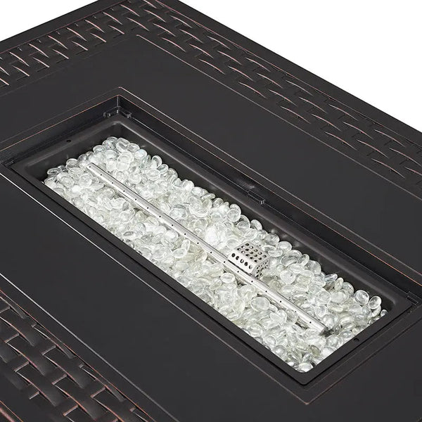 Albany 44' Rectangular Woven Aluminum Convertible Gas Fire Pit Table - close-up