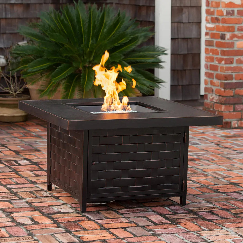 Armstrong 42' Square Basketweave Aluminum Convertible Gas Fire Pit Table
