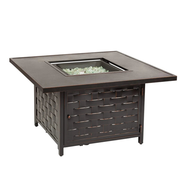 Armstrong 42' Square Basketweave Aluminum Convertible Gas Fire Pit Table - close-up