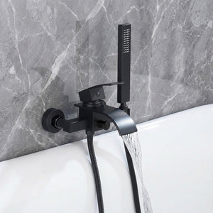 Matte Black Waterfall Wall-mount Bath Tub Filler Faucet with Handheld Shower