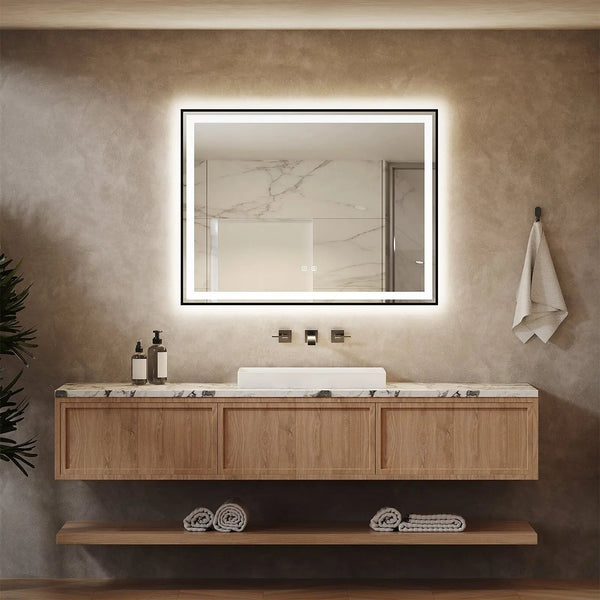 Black Aluminum Framed LED Bathroom Mirror