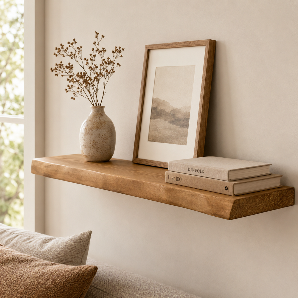Live Edge Shelf - Solid Real Wood Floating Wall Shelf
