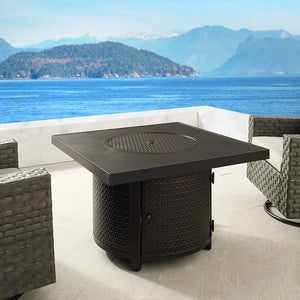 Clayton 40' Round Hammered Aluminum Convertible Gas Fire Pit Table - detail view