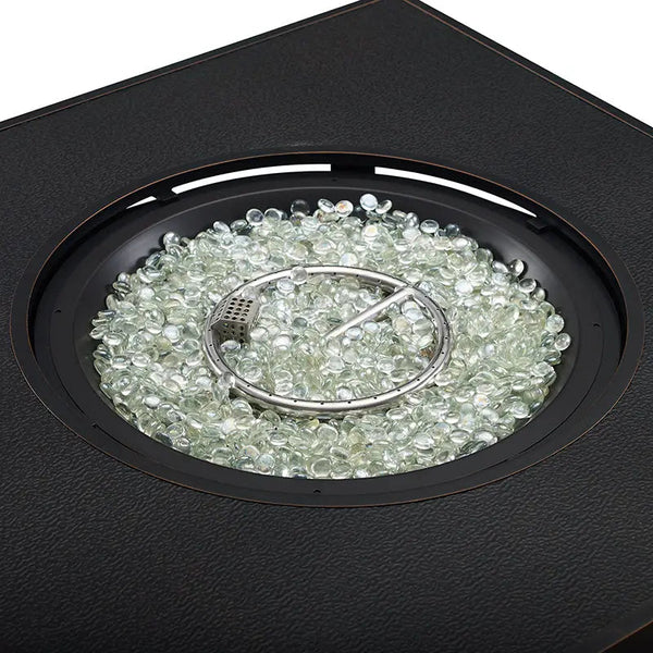 Clayton 40' Round Hammered Aluminum Convertible Gas Fire Pit Table - close-up