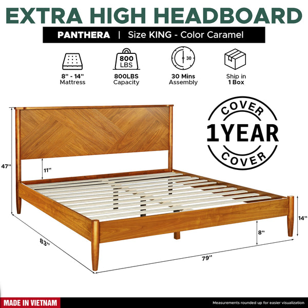 Panthera Solid Wood Bed Frame With Headboard - side view