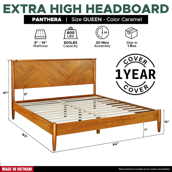 Panthera Solid Wood Bed Frame With Headboard - detail view