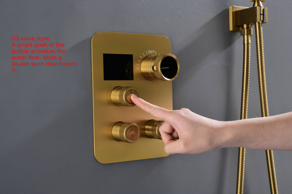 12-inch Or 16-inch Or 6'' Wall-Mount Brushed Gold 3-Way Thermostatic Shower Valve System: Versatile Functionality and Stunning Design - view 20
