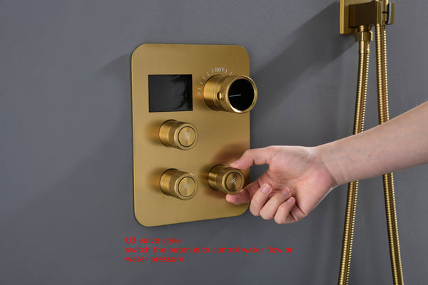 12-inch Or 16-inch Or 6'' Wall-Mount Brushed Gold 3-Way Thermostatic Shower Valve System: Versatile Functionality and Stunning Design - view 17