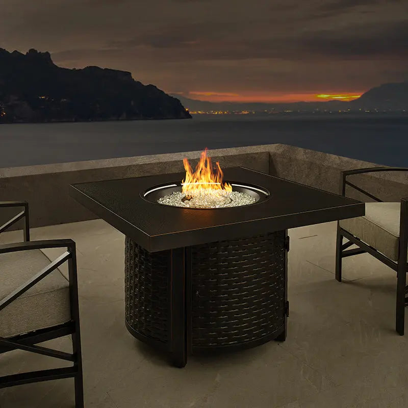 Dalton 40' Square Woven Aluminum Convertible Gas Fire Pit Table