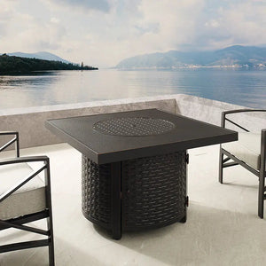 Dalton 40' Square Woven Aluminum Convertible Gas Fire Pit Table - side view