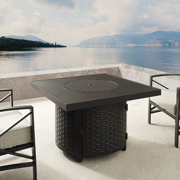 Dalton 40' Square Woven Aluminum Convertible Gas Fire Pit Table - side view