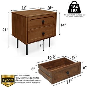 Savana Solid Wood 2-Drawer Nightstand - side view