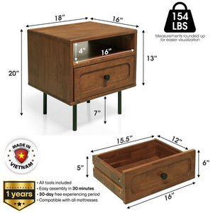 Savana Solid Wood Single-Drawer Nightstand - side view