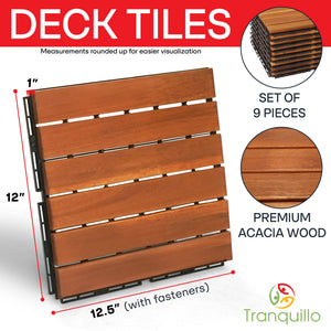 Tranquillo Acacia Deck Tiles 6 Slat Interlocking Decking Tiles set 9 - Indoor & Outdoor Flooring - side view
