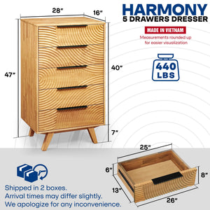 Harmony Solid Wood Dresser with 5 Drawers - detail view