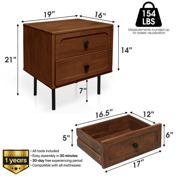 Savana Solid Wood 2-Drawer Nightstand - view 12