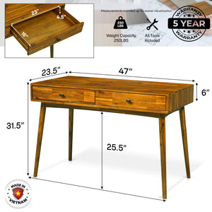 Acacia Lagom 48' Solid Wood Work Desk with Drawers for Functional Home Office - detail view