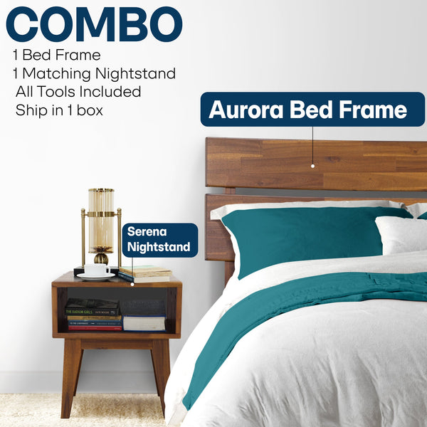 [Buy 1 Get 1] Aurora Solid Wood Bed Frame & Nightstand
