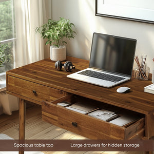 Acacia Lagom 48' Solid Wood Work Desk with Drawers for Functional Home Office - view 12