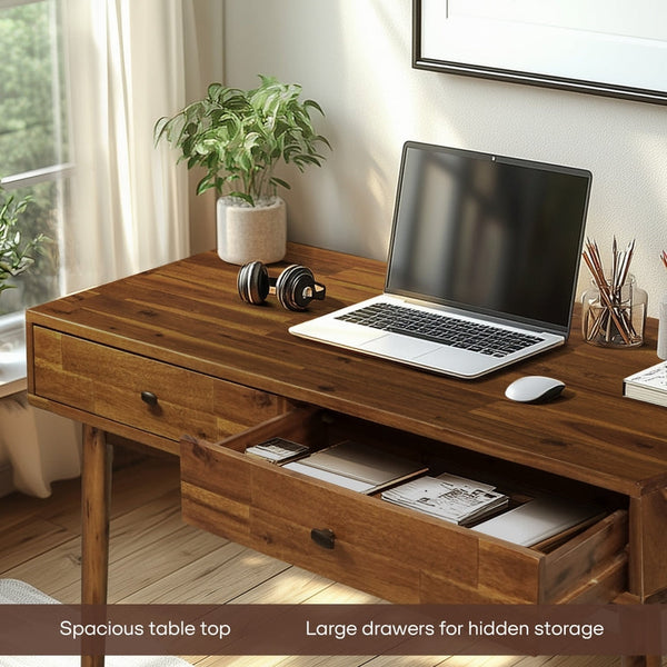 Acacia Lagom 48' Solid Wood Work Desk with Drawers for Functional Home Office - view 12