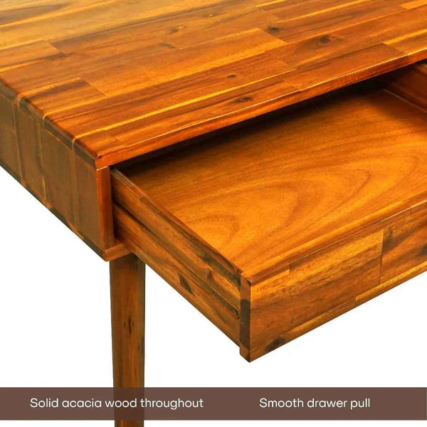 Acacia Lagom 48' Solid Wood Work Desk with Drawers for Functional Home Office - close-up