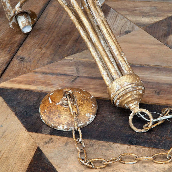 French Country Farmhouse Chandelier in Antique Gold Iron - lifestyle photo