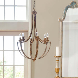 French Country Farmhouse Chandelier in Antique Gold Iron - side view