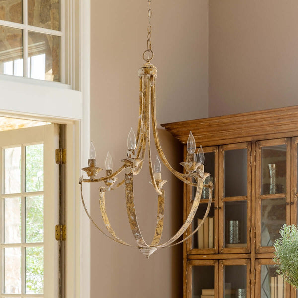 French Country Farmhouse Chandelier in Antique Gold Iron - detail view