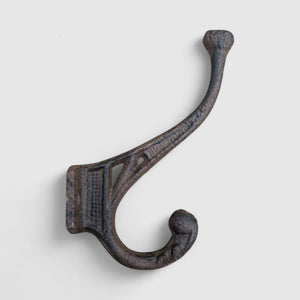 Ornate Wall Hook, Cast Iron Western for Coats, Keys or Towels - front view