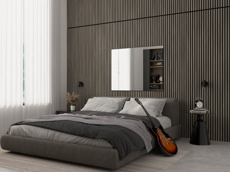 bedroom gray wood wall panels