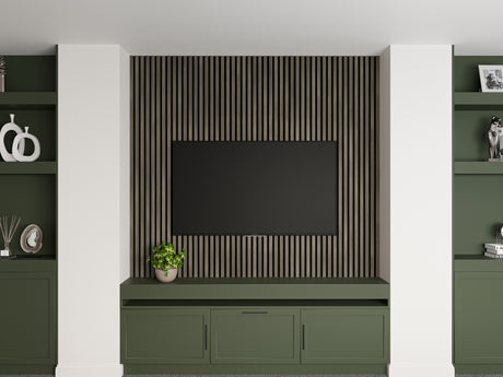 living room gray wood wall panels