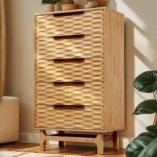 Elara Solid Wood Dresser with 5 Drawers - front view