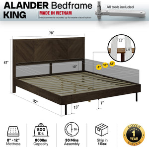Alander Solid Wood Bed Frame - detail view