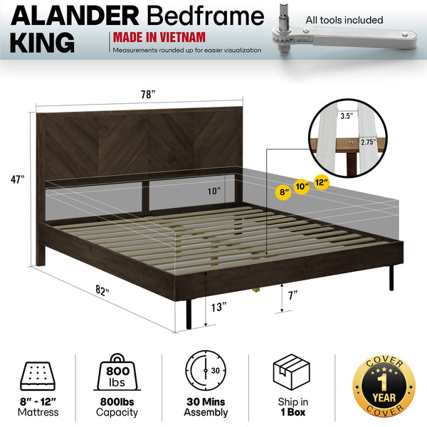 Alander Solid Wood Bed Frame - detail view