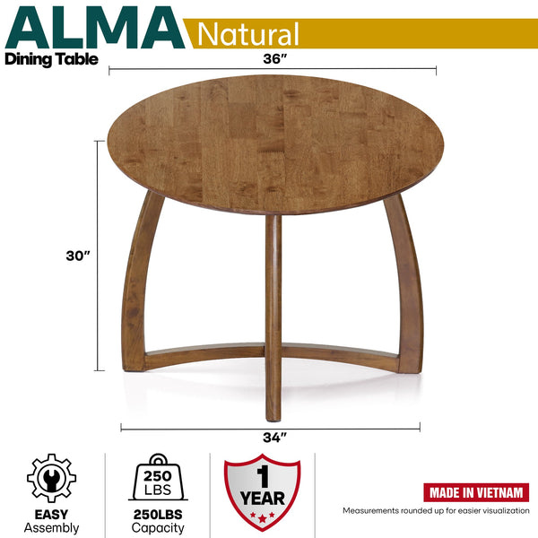 Alma 36 Inches Round Dining Table for 4, Mid-Century Modern Kitchen & Dining Room Tables - detail view