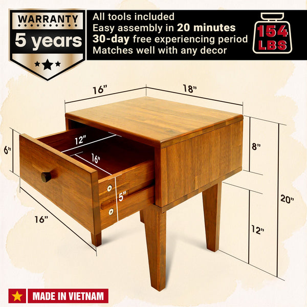 Sofia Solid Wood Nightstand - detail view