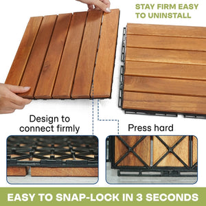Tranquillo Acacia Deck Tiles 6 Slat Interlocking Decking Tiles set 9 - Indoor & Outdoor Flooring - detail view