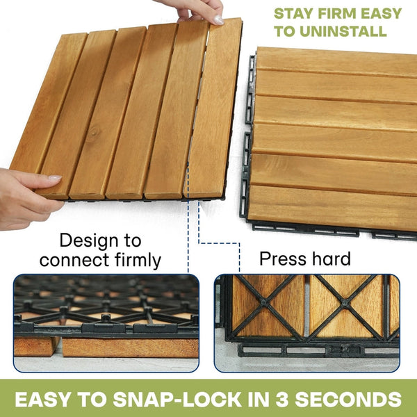 Tranquillo Acacia Deck Tiles 6 Slat Interlocking Decking Tiles set 9 - Indoor & Outdoor Flooring - view 13