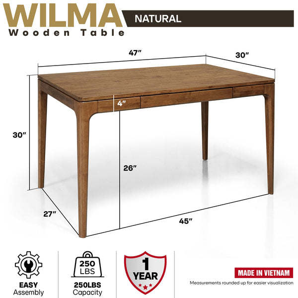 Wilma 48' Rubber Wood Desk - side view