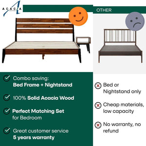 [Buy 1 Get 1] Emery Solid Wood Bed Frame & Nightstand