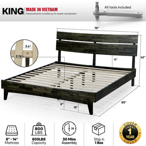 Aurora Solid Wood Bed Frame - side view