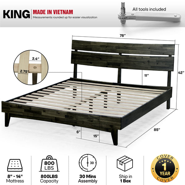Aurora Solid Wood Bed Frame - side view