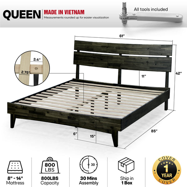 Aurora Solid Wood Bed Frame - detail view