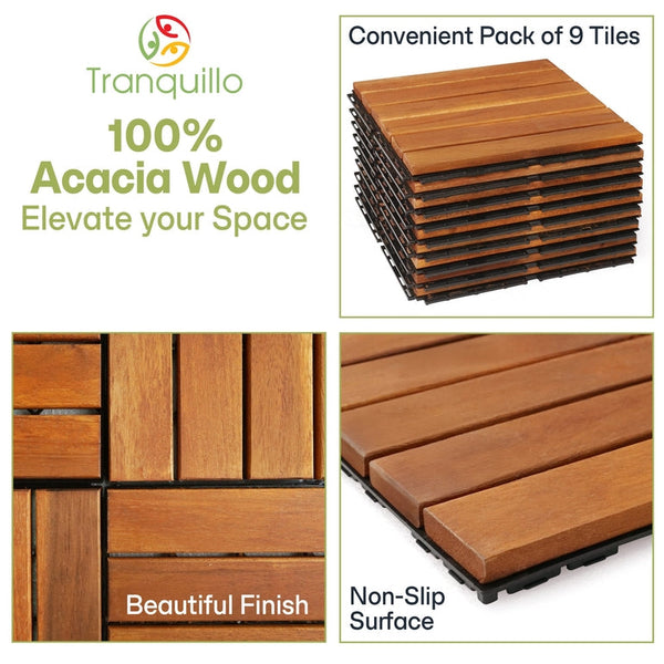 Tranquillo Acacia Deck Tiles 6 Slat Interlocking Decking Tiles set 9 - Indoor & Outdoor Flooring - lifestyle photo