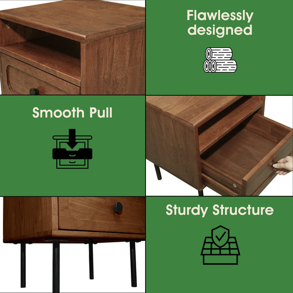 Savana Solid Wood Single-Drawer Nightstand - close-up