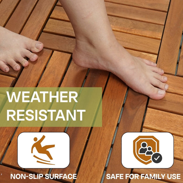 Tranquillo Acacia Deck Tiles 6 Slat Interlocking Decking Tiles set 9 - Indoor & Outdoor Flooring - close-up