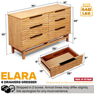 Elara Solid Wood Dresser with 6 Drawers - close-up