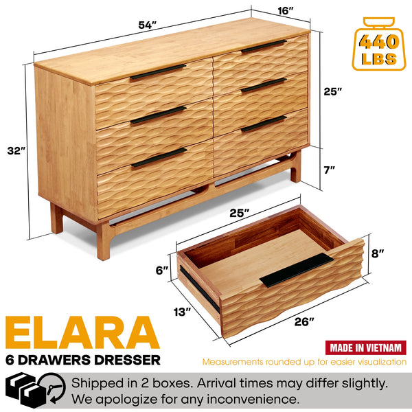 Elara Solid Wood Dresser with 6 Drawers - close-up