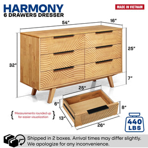Harmony Solid Wood Dresser with 6 Drawers - detail view